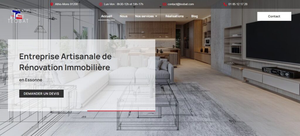 refonte du site internet teobat, artisan en essonne