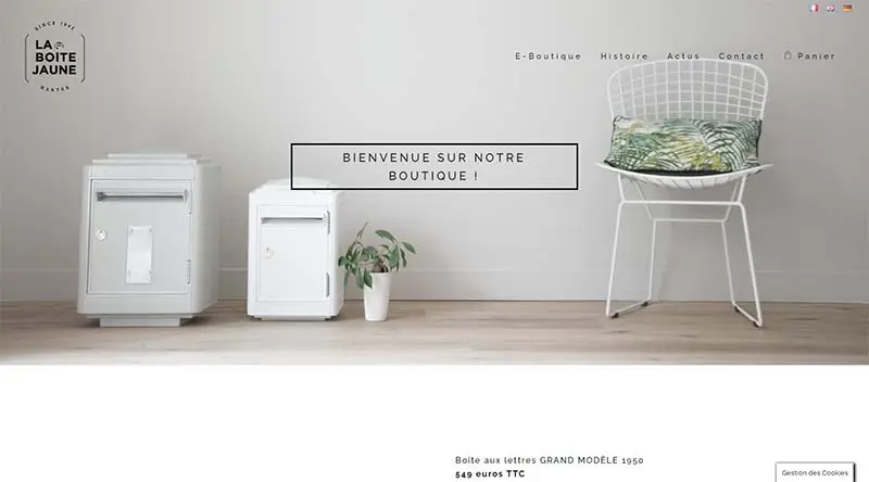 Page d'accueil de la boutique La Boîte Jaune.